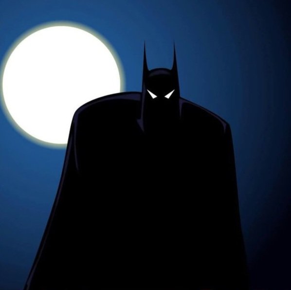 A silhouetted Batman with glowing eyes stands against a full moon in the night sky, evoking vigilant patience. The image captures the post's warning to simply hold and wait through cult coin volatility rather than actively trading—Batman embodies the still, watchful stance required to endure unpredictable market swings.