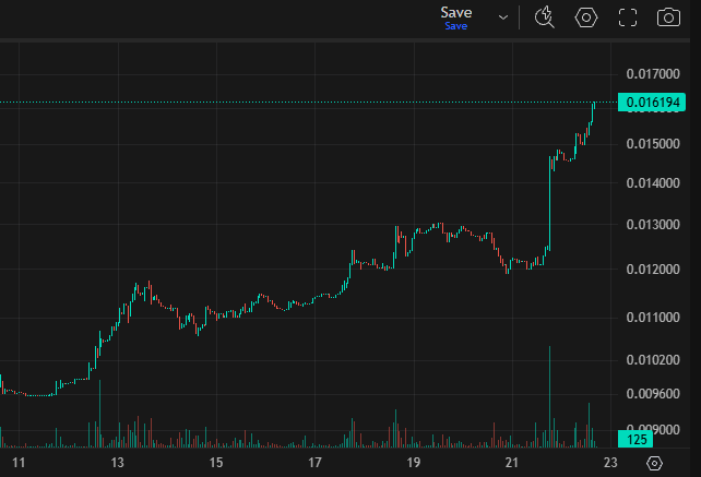 A candlestick chart showing the price of $TAO (Bittensor) climbing from around $0.009 on the 11th to an all-time high of $0.01694 on the 22nd, illustrating the "insane" subnet run that the post attributes to Bitcast Network's creator economy expansion to X and its revenue-based buybacks.