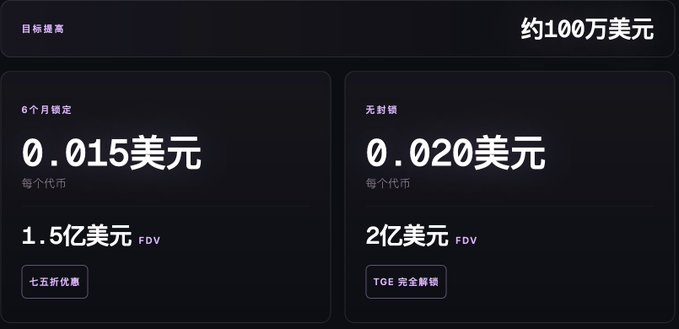 A dark-themed pricing table from the TownSquarexyz public sale shows two options: a 6-month locked tier at $0.015 per token with a $150M FDV (75% discount), and an unlocked tier at $0.020 per token with a $200M FDV (fully unlocked at TGE), both with a target raise of approximately $1,000,000 USD.