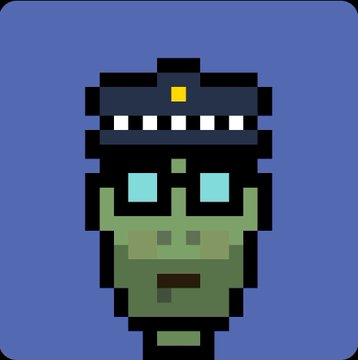 A pixel art zombie character wearing a police hat on a blue background, with glowing cyan eyes. The zombie's face appears to match the "Pitboys" NFT collection referenced in the post, where the "Pitbulls" (a zombie-like character) series is being promoted as a rewarding investment alongside the ticker $DERP.
