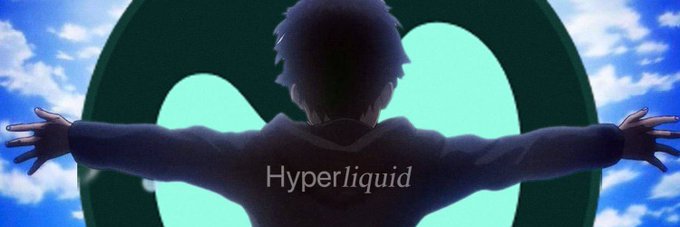 Anime-style illustration of a character with arms outstretched against a cloudy sky background, with the 'Hyperliquid' logo overlaid in the center.