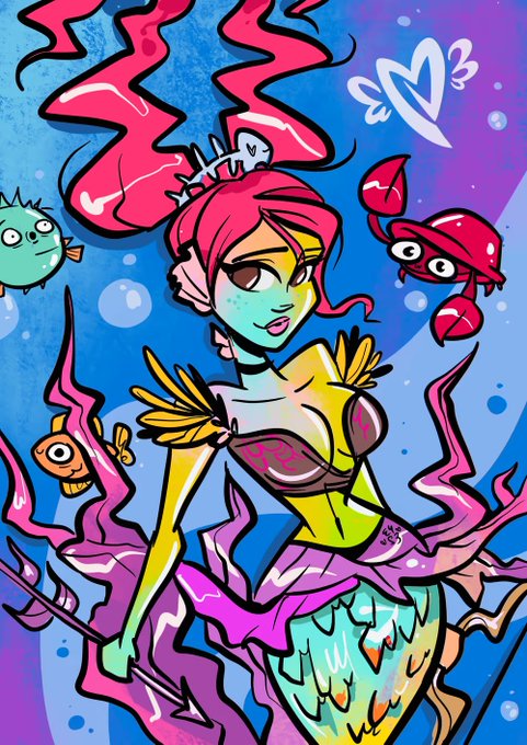 A vibrant illustration depicts a stylized mermaid with flowing pink hair and a colorful crown, surrounded by whimsical sea creatures including a fish, crab, and pufferfish in a bright underwater scene. The image represents a prize won in a "rumble" within the MetaVixensNFT community, showcasing the artistic NFT collectible.