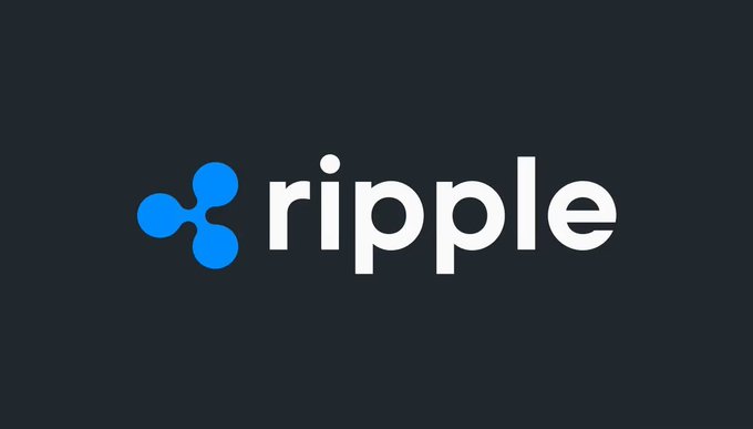 The image displays the Ripple logo, featuring its distinctive blue three-petal icon alongside the "ripple" wordmark in white text on a dark navy background, directly tying to the post about Ripple's stablecoin RLUSD and the company's corporate treasury expansion.