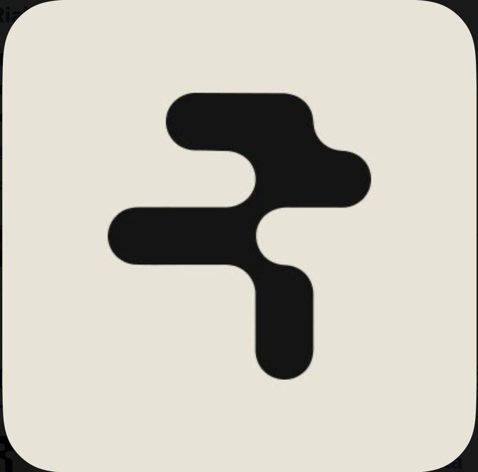 A minimalist black and white logo featuring an abstract stylized letter 'F' design on a white rounded square background.