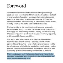 A document titled 'Foreword' discusses SEC approval of Onchain US-listed shares (tokenized real-world assets) for Anchorage Digital, noting liquidity benefits from Hyperliquid integration.