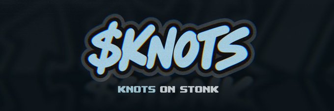 An identical logo graphic to the previous one displays the stylized text '$KNOTS' in light blue with an orange outline, above the tagline 'KNOTS ON STONK'.