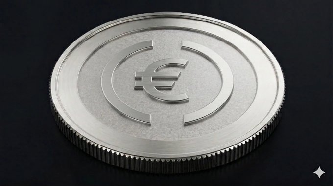 A close-up of a silver euro coin featuring the € symbol, representing Circle's euro-backed stablecoin EURC, which has reached a milestone of over €400M in circulation.