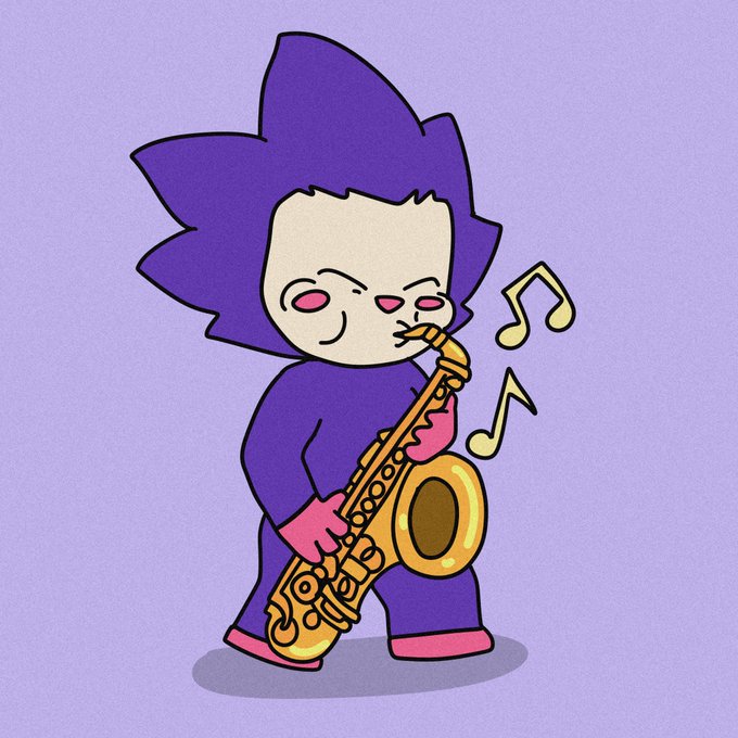 A stylized cartoon character with spiky purple fur plays a golden saxophone, with musical notes floating around it. The image evokes a jazzy vibe that pairs with the post's promotion of the $15,000 Chogtober event happening Friday, where holding a "chog" offers an advantage.