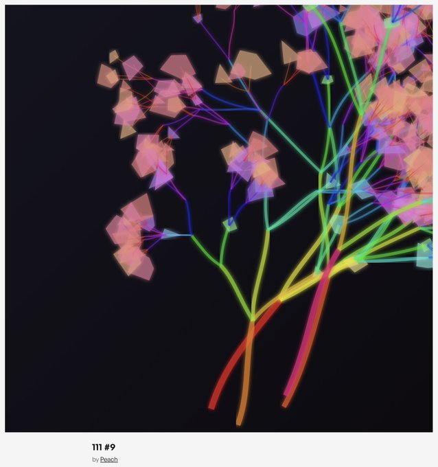 A colorful abstract digital artwork resembling a tree with rainbow-colored branches and translucent pink and purple geometric shapes representing leaves or flowers, labeled 'm #9 by Plaoch' at the bottom.