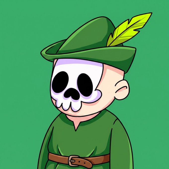A cartoon character resembling Robin Hood wears a green feathered hat and tunic with a skull-like face, fitting the "Free mint on Robinhood" theme of the giveaway post. The image ties into the Boonie Bunch NFT raffle promotion, with no visible text or numbers shown.
