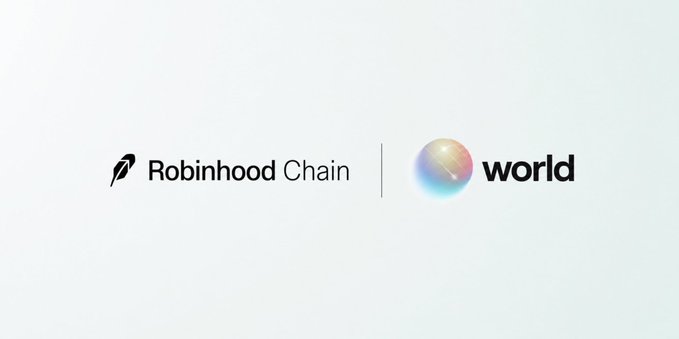A logo graphic on a white background displays "Robinhood Chain" alongside "world" with a colorful spherical icon, separated by a vertical line.