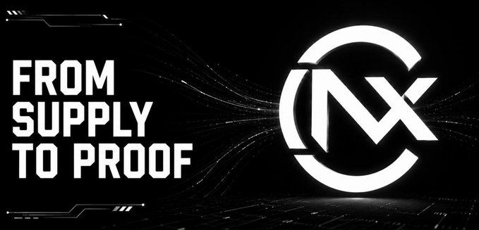 The image features a sleek black graphic with the white text "FROM SUPPLY TO PROOF" on the left and a stylized "NX" logo enclosed in a circular emblem on the right, set against a futuristic tech-inspired background with glowing light streaks. It visually reinforces the post's message by symbolizing Compute Nexus Protocol's evolution beyond mere decentralized compute supply toward verifiable, attested, and guaranteed execution.