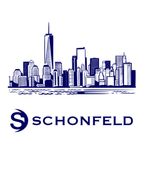 The image displays the Schonfeld Strategic Advisors logo, featuring a blue line-art illustration of the New York City skyline above the company name "SCHONFELD." The skyline graphic visually anchors the breaking news that Schonfeld significantly reduced its Bitcoin ETF holdings, trimming its $28B position by 20% to $384M in Q2.