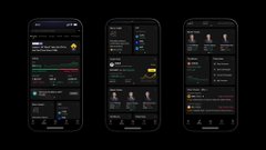 A mockup of three dark-mode mobile phone screens displaying social media or forum interfaces with various posts, user avatars, and interactive elements.