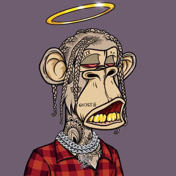 An illustrated character of a monkey with braids, a gold grill, a tattoo reading "(M)OST", a diamond chain, and a golden halo above its head, wearing a red and black checkered shirt.