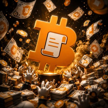 A glowing orange Bitcoin "B" logo is surrounded by cascading dollar bills, gold coins, and a pile of small figurines raising their hands in celebration. The image visually amplifies the post's news that "$BILLCOIN on Solana rallies 200% since launch," using the crypto and money motifs to reinforce the dramatic price surge.