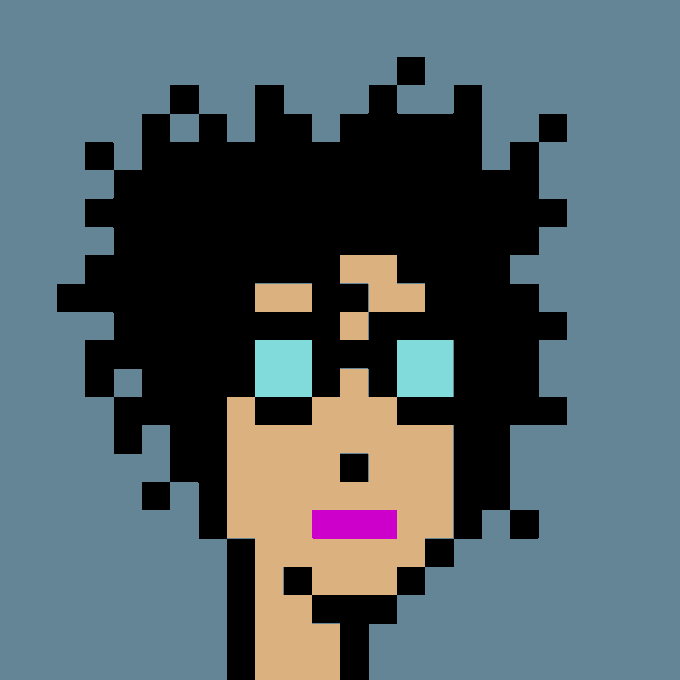 A pixelated portrait of a CryptoPunk character with wild black hair, cyan eyes, and pink lips against a blue background. The image relates to the post as it depicts the specific Punk #4092 that was purchased for 36.96 ETH ($58,191 USD).