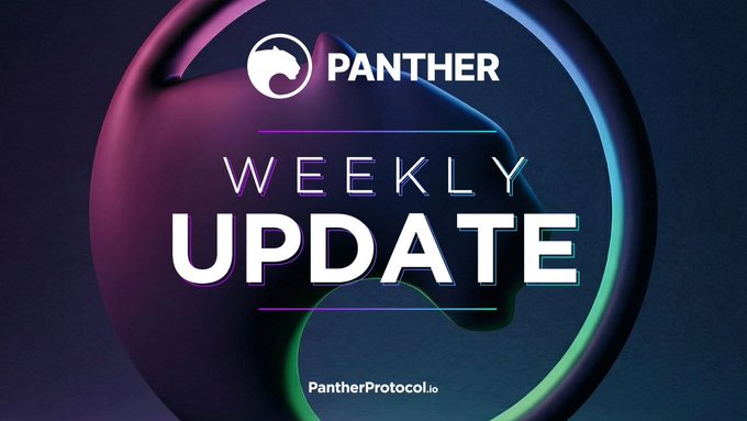 A title card with a colorful abstract circular design reads 'PANTHER WEEKLY UPDATE' with 'PantherProtocol.io' at the bottom.