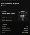 The image shows a screenshot of a social media post related to an event called "Inferno Maker Royals". The post displays information about the event, including its name, date, time, and location as well as descriptions of prizes for participation and winning categories. There are also details about the submission process and how users can register to join.