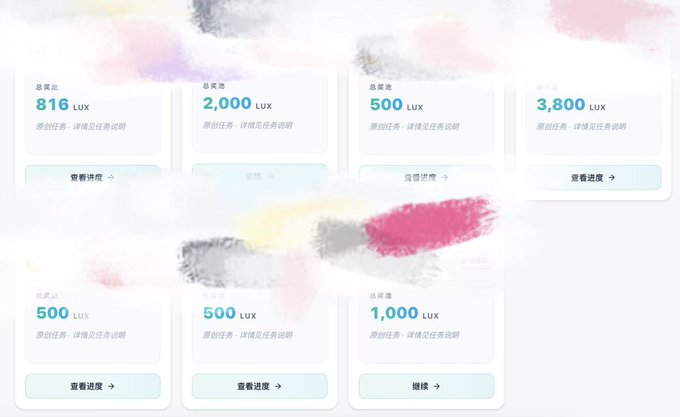 A grid displaying various lighting intensity measurements in LUX (ranging from 500 to 3,800) across different colored light swatches, with each card featuring Chinese text and a "查看進度" (View Progress) button, relating to the Lighthouse platform's contribution tracking system mentioned in the post.