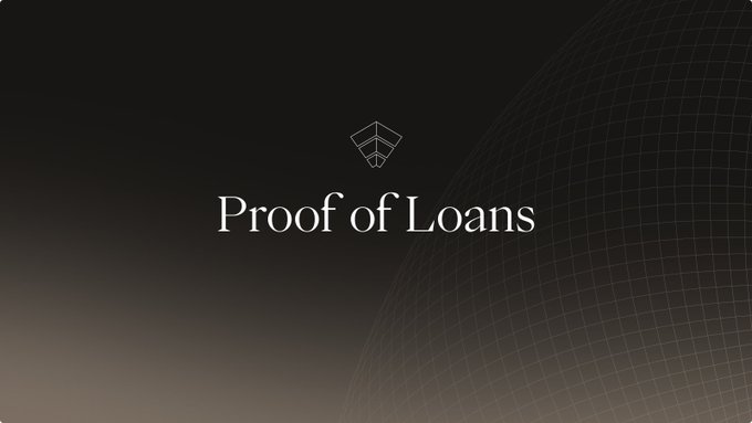 The image displays a sleek, dark-themed graphic with a wireframe globe design and the text "Proof of Loans" in elegant serif typography, representing USDAI's commitment to transparency in their crypto lending operations. A diamond-shaped logo sits above the text, reinforcing the brand's professional and trustworthy identity in relation to their independently audited GPU credit portfolio.