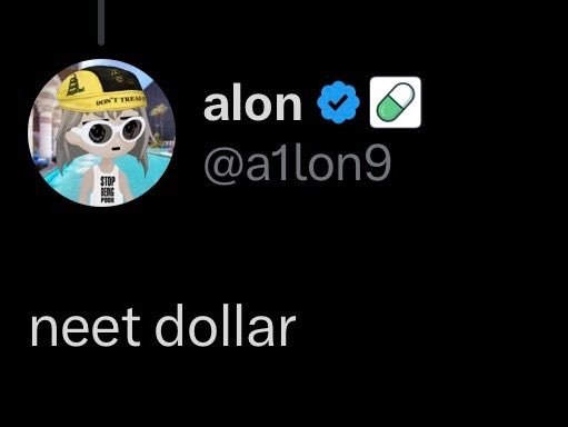 A social media post featuring the user "alon" (@a1lon9) with anime-style profile pictures and the text "neet dollar" displayed beneath their name.