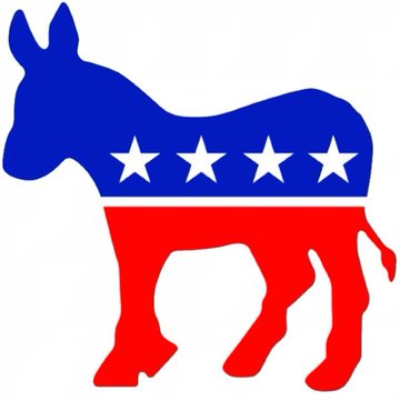 The image shows the logo of the Democratic Party, featuring a blue donkey silhouette with four white stars on a red and blue background, symbolizing Democratic political identity. It relates to the post as Senate Democrats are preparing their counteroffer to the GOP's CLARITY Act proposal ahead of the scheduled cloture vote.