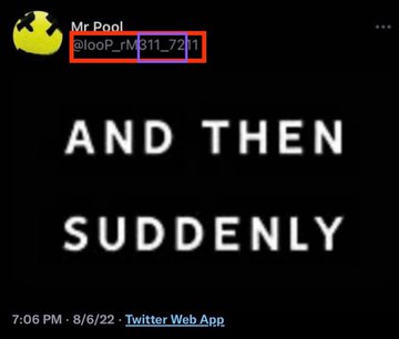 A tweet from "Mr Pool" (@JoOP_rM911_7211) dated 7:06 PM, 8/6/22, displays a black background with the white text "AND THEN SUDDENLY." The minimalist meme-like image likely references a surprising or unexpected event in relation to XRP and a simulation, aligning with the accompanying post's curiosity about an unspecified part of the discussion.