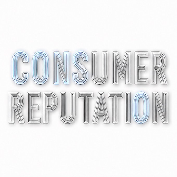 Stylized neon-outlined text reads 'CONSUMER REPUTATION' on a white background.