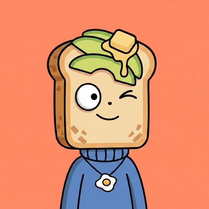 The image features a cartoon character, likely a person or an animal, wearing a blue sweater with an egg yolk pendant around their neck. The character has a face with two eyes and a mouth, giving them a friendly appearance. They are standing against a pink background, which contrasts nicely with the character's blue sweater.

The image also contains text that reads "Toasted Pals are coming to @ethereum Apply and check eligibility Apply → toastedpals.xyz Closing soon!!!". This message seems to be related to the post about the Toasted Pals game, as indicated by the presence of a character wearing an egg yolk pendant in the image.