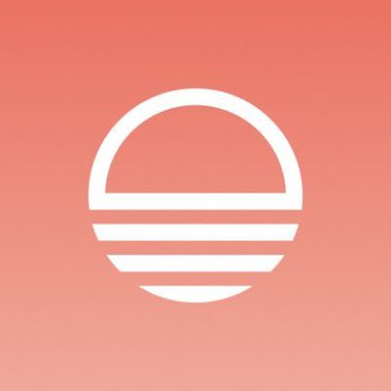 A stylized white icon of a hamburger or stacked layers sits against a soft pink-to-peach gradient background. The simple, minimal design appears to be a logo or branding element, possibly unrelated to the accompanying post about trading on Solana protocols via the Sunrise aggregator.