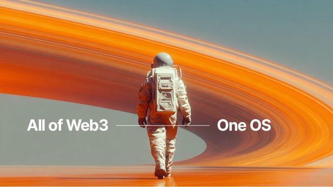 The image features a man wearing an astronaut suit walking towards the camera, with the words "All of Web 3" written above him. Below this, there are two lines that read "One OS". This suggests that the image might be related to a comparison between different operating systems or a discussion about the future of technology and its impact on various aspects of life.