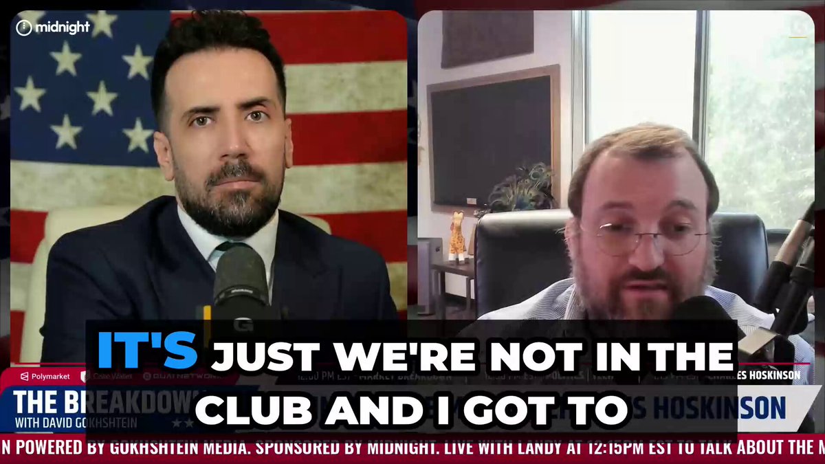 The image features a man wearing a suit, sitting behind a microphone during an interview with another man who is also wearing a suit. The text "It's Just We're Not In the Club And I'S Got To Hockinson" can be seen in the image as well. This quote suggests that Charles is going to do the Silicon Valley circuit and is targeting the club scene, which is related to the post about Midnight being the second coming of the club.