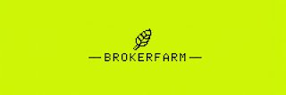 A logo for 'BROKERFARM' displayed on a solid chartreuse green background.