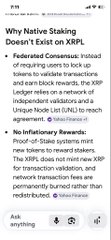 An infographic titled 'Why Native Staking Doesn't Exist on XRPL' explaining federated consensus.