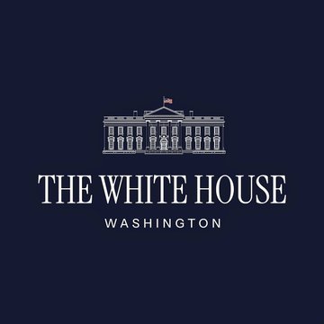 A navy blue graphic displays a white line-drawing illustration of the White House building with an American flag, beneath which reads "THE WHITE HOUSE" and "WASHINGTON." The image directly illustrates the post's announcement of an upcoming White House meeting with top cryptocurrency executives.