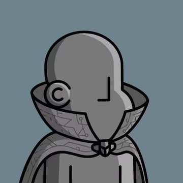 The image features a cartoon character with a large head wearing a cape or hoodie that covers their face. The character appears to have a serious expression as they look off into the distance, possibly contemplating something important. The background of the image is blue, which contrasts nicely with the gray color of the character's attire and adds depth to the scene. There are no texts present in the image, but there is a caption that reads "Market Fluctuations = opportunities Great time for pick ups Be Chill, be more NPC @npconchain". This caption could be interpreted as an artistic choice or a reference to the character's serious demeanor.