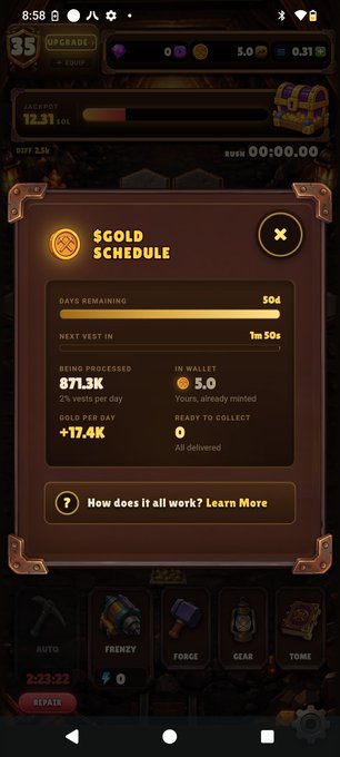 The image shows a phone screen displaying a gold schedule for a game, with details about the player's progress and their current level of play. The schedule also includes information about the player's gold, health, and inventory. The background of the image is white, which contrasts nicely with the brown color of the gold schedule.
