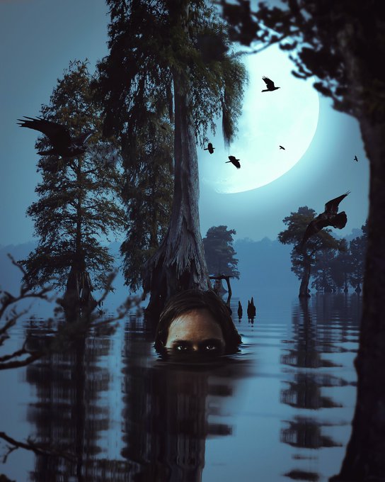 The image features a person's face submerged underwater, with a large body of water surrounding them. The scene includes trees and birds flying above the water, creating an eerie atmosphere. The caption "Good night I know you did your best today. Things might not have gone your way but tomorrow will be better much love Lonely Swamp" is related to the image by the presence of the person's face in the water. This could suggest that the person has been involved in a situation where they were unable to escape or avoid the underwater environment, and now they are facing the consequences of their actions.

The caption also implies a sense of empathy towards the individual who is submerged in the water, as if it were written by someone who understands the challenges faced by the person. The image could be interpreted as a metaphor for the difficulties that people face when trying to escape difficult situations or circumstances, and how they must confront those challenges head-on despite the odds stacked against them.