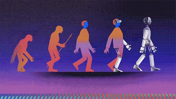 The image features an illustration of five different stages of a robot's evolution, with each stage represented by a unique color and style. The first stage shows a humanoid figure walking across a room, while the subsequent stages depict the robot replacing human workers in various industries. The final stage depicts the robot successfully taking over jobs traditionally held by humans. The post also includes a caption that reads: "Everyone is arguing about AI replacing jobs. Meanwhile I'm trying to figure out how to make AI do my job while I collect the airdrop."