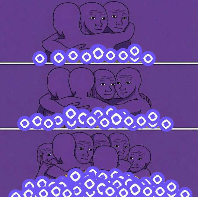 The image features a purple background with various cartoon-like drawings of people hugging each other. The text "If you can't hold, you can't be rich. If you don' t play, you will never win." is also present on the image. This message seems to be related to the post about investing in stocks and shares. The purple background with the cartoon-like drawings of people hugging each other creates a visually appealing contrast against the purple background, making it easy for viewers to understand the underlying message.
