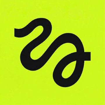 A black looping, swirled scribble-like design sits on a bright chartreuse/yellow-green background, with no text or recognizable symbols visible — making it impossible to directly tie the image to the post's comparison about AI and crypto "storms." The caption simply describes the abstract graphic, which may serve as a stylized logo or icon that the original poster associates with one of the two entities mentioned.