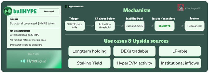The image features an infographic layout with text, providing information about BullHYPE, a cryptocurrency trading platform that leverages the HyperEVM network. The focus of this post seems to be related to BullHYPE's use of structural tokens for leverage play in the cryptocurrency market.