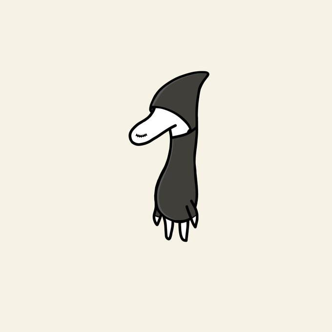 A crudely drawn cartoon figure with a black hooded robe, a white mask-like face, and small stick legs. It appears to be a doodle mocking or representing the user being called out in the post, fitting the joking "honorary" and "grifter" tone.