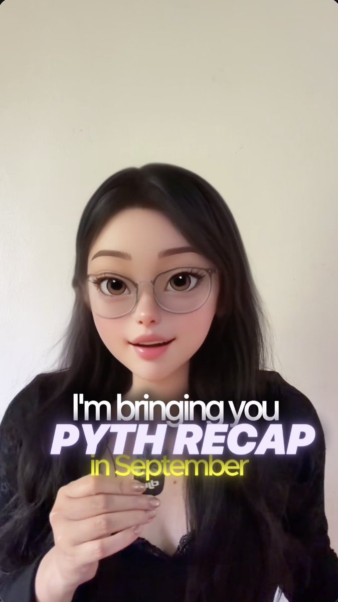 A TikTok-style selfie video of a young woman with glasses saying 'I'm bringing you PYTH RECAP in September' with stylized text overlay.