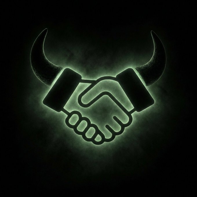 A glowing green emblem features a handshake flanked by bull horns, symbolizing a strong deal or agreement. The imagery reinforces the post's bullish call on $CURB, conveying unity and confidence in reaching the $10M milestone.