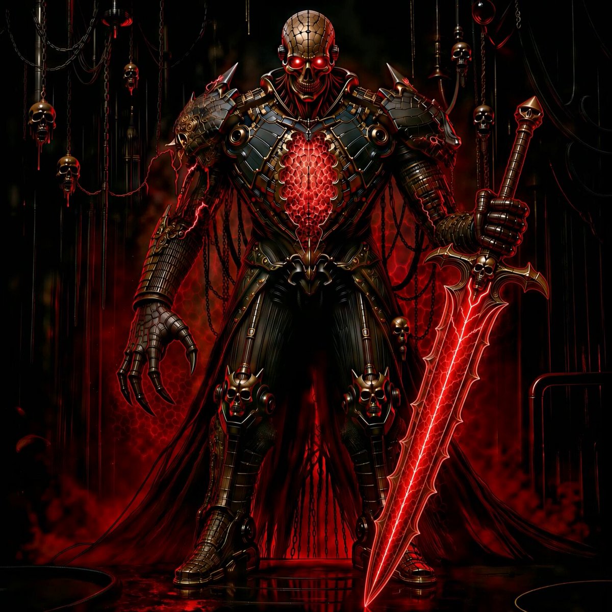The image features a man dressed as a skeleton with red eyes and a sword held high above his head. He appears to be standing in front of a dark background, possibly a cave or a room filled with chains. There are only four NFTs left on the XRP Ledger, indicating that they are rare and valuable collector's items. The post suggests that there is an ongoing battle for these NFTs, as someone has already taken one from the collection.