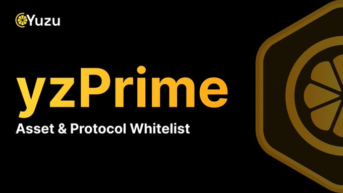 The image features a black background with yellow text that reads "Yuzu" followed by "Prime" and "Protocol Whitelist", which are all capitalized letters. The text also includes an image of a hexagon, possibly representing a logo or symbol related to Yuzu's lending platform.