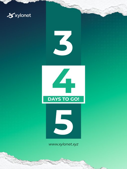 A Xylonet-branded countdown graphic shows "3 DAYS TO GO!" with torn paper edges on a teal-to-green gradient, referencing the mainnet launch mentioned in the caption.