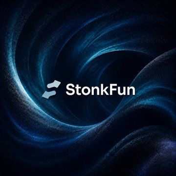 The image features the "StonkFun" logo centered against a swirling dark blue cosmic background. This branding directly relates to the news about the Solana launchpad StonkFun, whose associated token $STONK surged over 250% to a ~$140 million market cap following its integration with Raydium's LaunchLab.